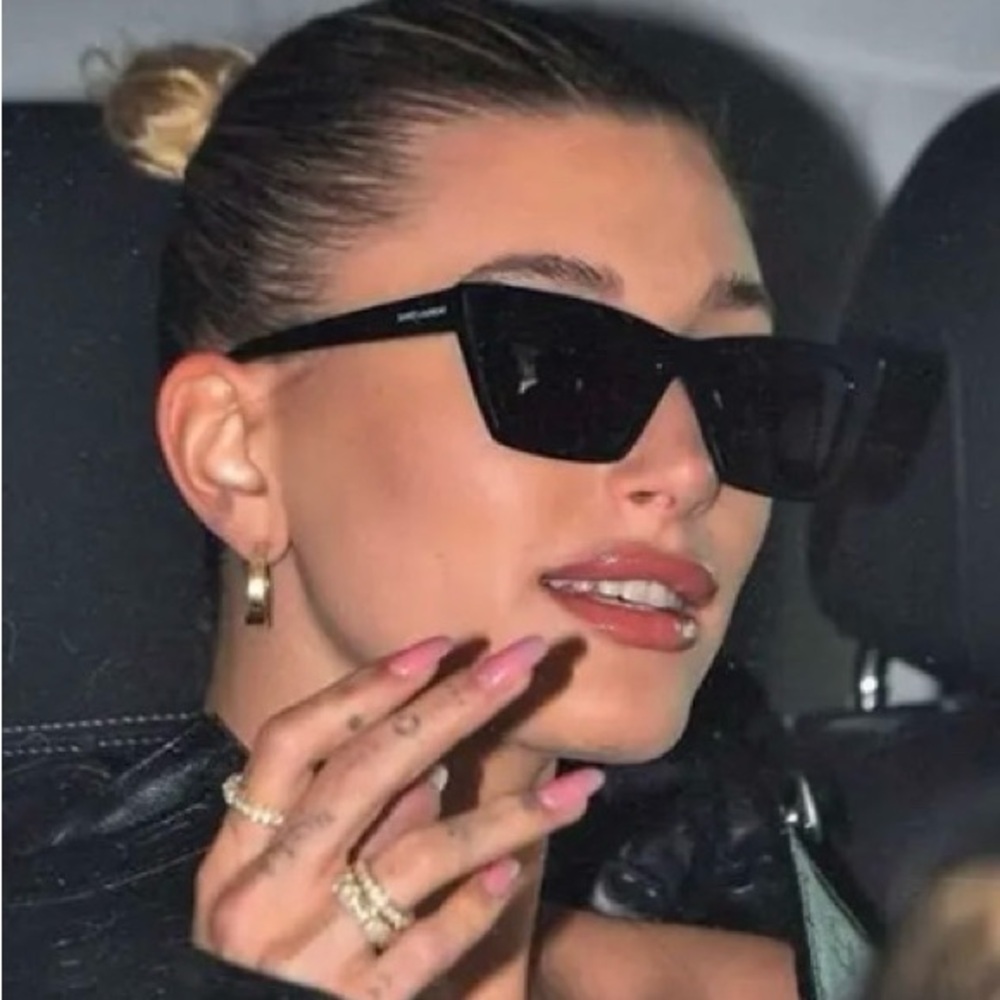 Hailey Bieber Saint Laurent Mica Black Cat-Eye Sunglasses